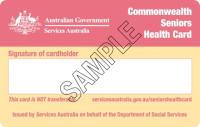 Example of the front of a Commonwealth Seniors Health Card