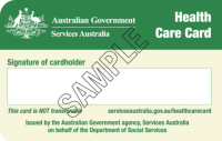 Example of the front of a Health Care Card